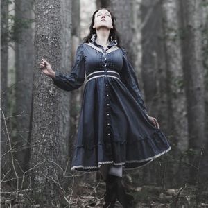 Gunne Sax Prairie Dress Long Sleeve Midi Blue